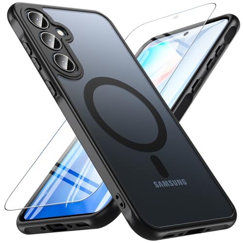 OWKEY für Samsung Galaxy A35 5G Hülle, Magnetisch Samsung A35 Handyhülle mit Schutz Glas Dünn Militärschutz Schutzhülle Case für Samsung Galaxy A35 (Schwarz) von OWKEY