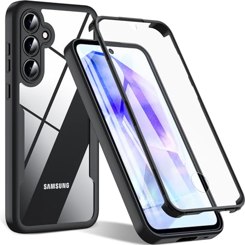 OWKEY für Samsung Galaxy A55 Hülle, Stoßfest Silikon Samsung A55 Handyhülle, 360° Rundumschutz Schutzhülle mit Integriertem Displayschutz, Bumper Case für Samsung Galaxy A55 (Schwarz) von OWKEY
