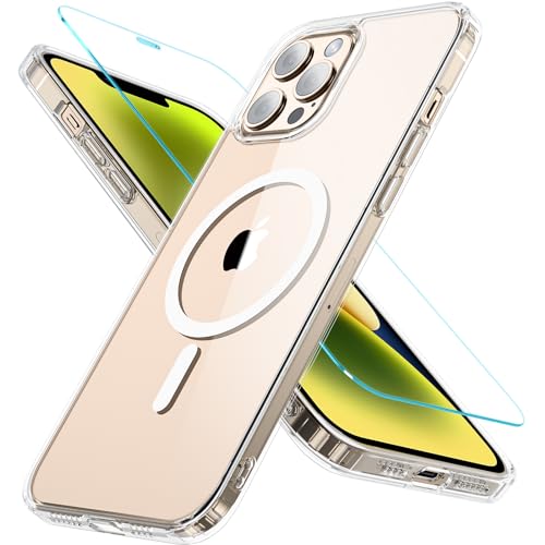OWKEY iPhone 12 Pro Max Hülle, Magnetisch Handyhülle iPhone 12 Pro Max 6,7 Zoll mit Panzerglas, [Schutz in Militärqualität] Stoßfest Dünn Outdoor Schutzhülle iPhone 12 Pro Max Case, Clear von OWKEY