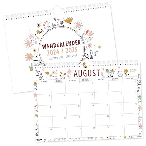 ® Kalender Wandkalender 2024 bis Juni 2025-18 Monate - Geburtstagsplaner Familienplaner Familienkalender Jahreskalender Jahresplaner 2024 Blumen Design - A4 quer Papier von OWLBOOK