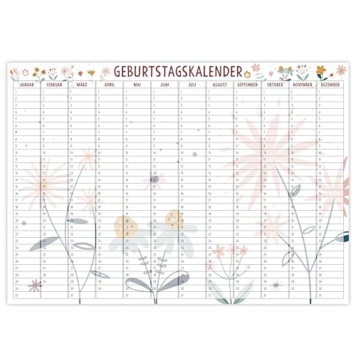 OWLBOOK® Geburtstagskalender Jahresunabhängig in DIN A3 Geburtstagskalender Immerwährend Geburtstagsplaner Jahreskalender Familienplaner Boho Design Papier von OWLBOOK