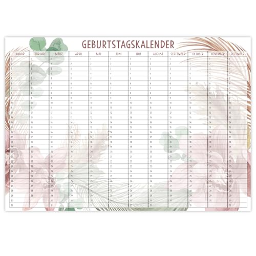 OWLBOOK® Geburtstagskalender Jahresunabhängig in DIN A3 Geburtstagskalender Immerwährend Geburtstagsplaner Jahreskalender Familienplaner Boho Design Papier von OWLBOOK