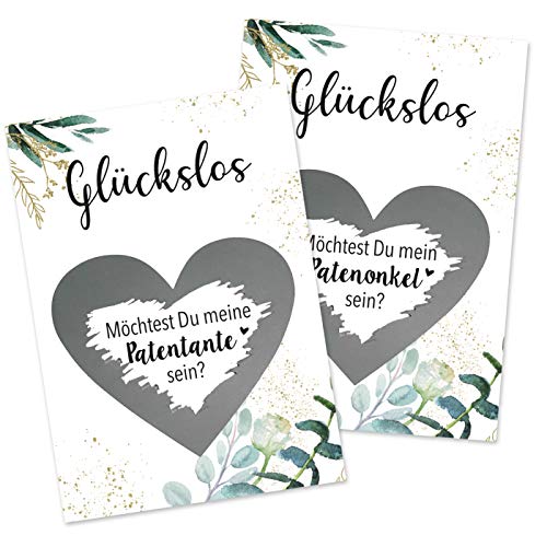 OWLBOOK 2er Set Rubbelkarte Patentante und Patenonkel Fragen Karte mit Rubbelherz Silber Geschenke Geschenkideen für die Pateneltern Paten zum Schwangerschaft verkünden von OWLBOOK