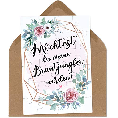 OWLBOOK Brautjungfer Fragen rosa Blumenkranz Puzzle mit Brief-Umschlag Geschenke Geschenkideen für Brautjungfer zur Hochzeit & Verlobung von OWLBOOK