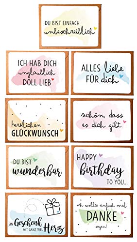 OWLBOOK Grußkarten Set 9 Stück mit Umschläge Glückwunsch-Karte zum Jahrestag Geburtstag Mann Frau von OWLBOOK