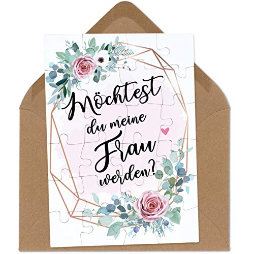 OWLBOOK Möchtest du meine Frau werden rosa Blumenkranz Puzzle mit Brief-Umschlag Geschenke Geschenkideen als Heiratsantrag zur Hochzeit & Verlobung von OWLBOOK