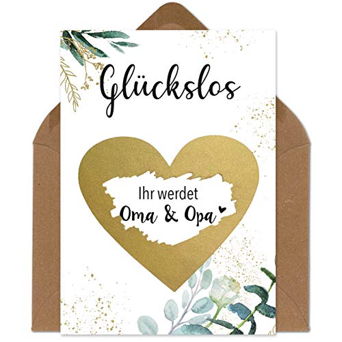 OWLBOOK Rubbelkarte Ihr werdet Oma & Opa Karte mit Rubbelherz Gold Geschenke Geschenkideen für Oma & Opa zum Schwangerschaft verkünden von OWLBOOK