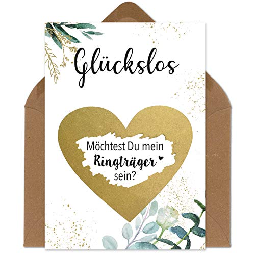OWLBOOK Rubbelkarte Ringträger Fragen Karte mit Rubbelherz Gold Geschenke Geschenkideen für den besten Freund zur Hochzeit & Verlobung von OWLBOOK