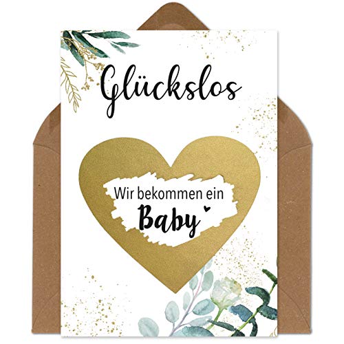 OWLBOOK Rubbelkarte Wir bekommen ein Baby Karte mit Rubbelherz Gold Geschenke Geschenkideen für die Familie zum Schwangerschaft verkünden von OWLBOOK