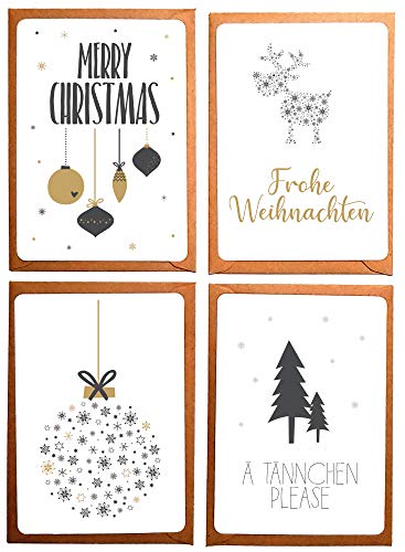 OWLBOOK Weihnachtskarten 4er Set Geschenkkarte mit Briefumschlag Geschenke Geschenkideen zu Weihnachten von OWLBOOK