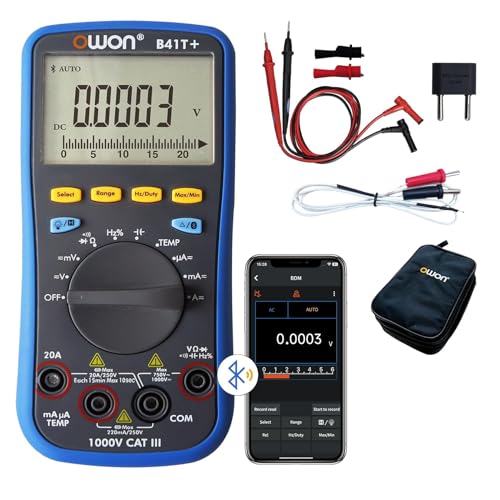 OWON B41T+ Bluetooth Digitalmultimeter TRMS 22000 Counts Ohmmeter mit automatischer Bereichswahl für AC/DC-Spannung, Strom, Widerstand, Durchgang, Kapazität, Dioden, Temperaturmessung von OWON