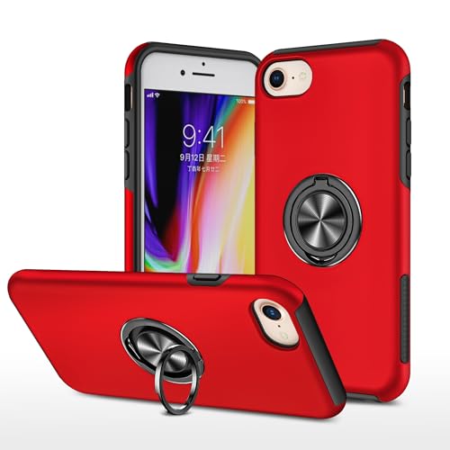 OWSIHNZBF Sturzsichere Handyhülle Kompatibel mit iPhone 8 Hülle mit drehbarem Ringständer, schlanke, stoßfeste Hartschale, Ganzkörper-Schutzhülle Compatible with iPhone 8 Passgenaue Handyhülle(Red) von OWSIHNZBF