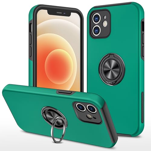 Sturzsichere Handyhülle Kompatibel mit iPhone 12 Hülle mit drehbarem Ringständer, schlanke, stoßfeste Hartschale, Ganzkörper-Schutzhülle Compatible with iPhone 12 Passgenaue Handyhülle(Dark Green) von OWSIHNZBF