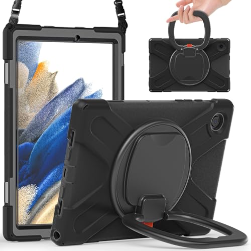 Vergilbungsfreie Tablet-Hülle Hülle kompatibel mit Samsung Galaxy Tab A8 10,5 Zoll X200/X205 (2021), robuste, stoßfeste TPU-Kinderhülle, 360 Grad drehbare Multifunktions-Griffhalterung + robuste Abdec von OWSIHNZBF
