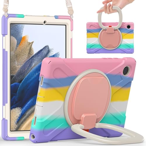 Vergilbungsfreie Tablet-Hülle Hülle kompatibel mit Samsung Galaxy Tab A8 10,5 Zoll X200/X205 (2021), robuste, stoßfeste TPU-Kinderhülle, 360 Grad drehbare Multifunktions-Griffhalterung + robuste Abdec von OWSIHNZBF