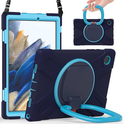 Vergilbungsfreie Tablet-Hülle Hülle kompatibel mit Samsung Galaxy Tab A8 10,5 Zoll X200/X205 (2021), robuste, stoßfeste TPU-Kinderhülle, 360 Grad drehbare Multifunktions-Griffhalterung + robuste Abdec von OWSIHNZBF
