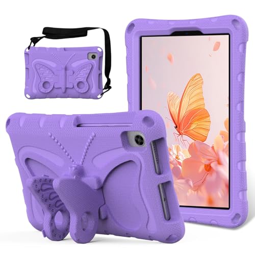 Vergilbungsfreie Tablet-Hülle Hülle kompatibel mit TCL Tab 8 LE (Modell 9137W) /Tab 8 WiFi (Modell 9132X) Version 2023, leichte, stoßfeste Schutzhülle, kinderfreundliche Schultergurt-Hülle, Schmetterl von OWSIHNZBF