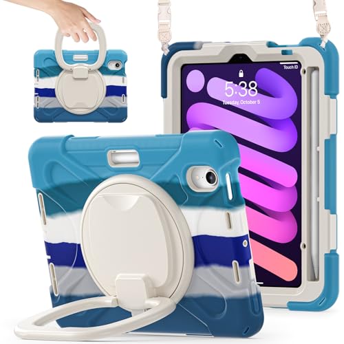 Vergilbungsfreie Tablet-Hülle Hülle kompatibel mit iPad Mini 7 Hülle (A17 Pro) 2024/ Mini 6 8,3″, robuste stoßfeste TPU-Kinderhülle, 360 Grad drehbare Multifunktions-Griffhalterung + robuste Hülle mit von OWSIHNZBF