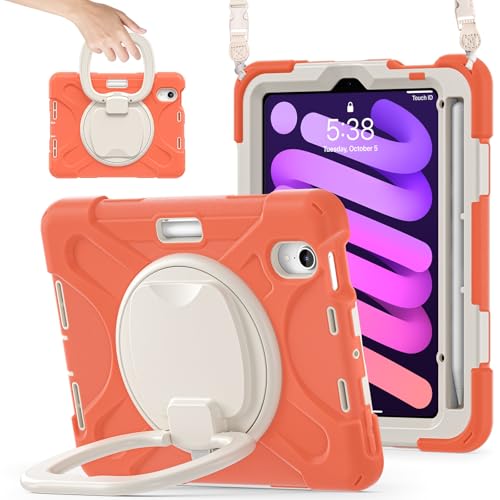 Vergilbungsfreie Tablet-Hülle Hülle kompatibel mit iPad Mini 7 Hülle (A17 Pro) 2024/ Mini 6 8,3″, robuste stoßfeste TPU-Kinderhülle, 360 Grad drehbare Multifunktions-Griffhalterung + robuste Hülle mit von OWSIHNZBF