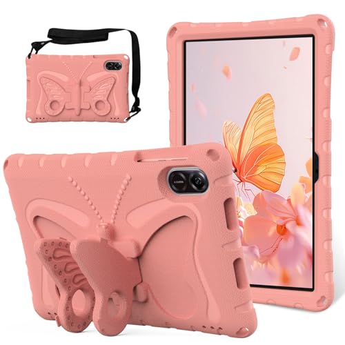 Vergilbungsfreie Tablet-Hülle Kompatibel mit Honor X8 Pro 11,5 Zoll 2023 Hülle, leichte, kinderfreundliche, stoßfeste EVA-Schutzhülle, Schultergurt-Hülle, Schmetterlings-Kinderhülle Tablet-Hülle mit S von OWSIHNZBF