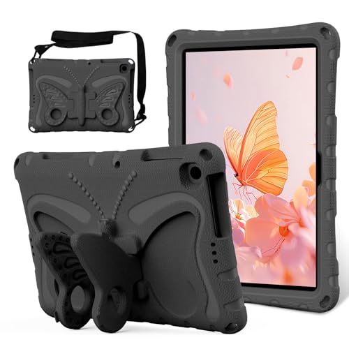 Vergilbungsfreie Tablet-Hülle Kompatibel mit Lenovo M10 HD TB-328FU/TB-328XU 10,1 Zoll 2022 Hülle, leichte, kinderfreundliche, stoßfeste EVA-Schutzhülle, Schultergurt-Hülle, Schmetterlings-Kinderhülle von OWSIHNZBF