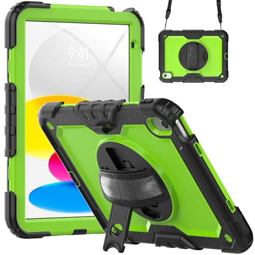 Vergilbungsfreie Tablet-Hülle Kompatibel mit iPad 10. Generation 10,9 Zoll 2022 Hülle mit Displayschutzfolie, strapazierfähige, stoßfeste Hülle, 360° drehbare Handschlaufe und Schultergurt [Ständer] [ von OWSIHNZBF