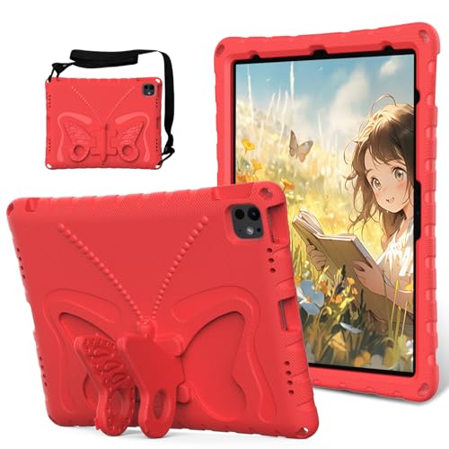 Vergilbungsfreie Tablet-Hülle Kompatibel mit iPad Pro 13 Zoll 2024 Hülle, leichte, kinderfreundliche, stoßfeste EVA-Schutzhülle, Schultergurt-Hülle, Schmetterlings-Kinderhülle Tablet-Hülle mit Stiftha von OWSIHNZBF