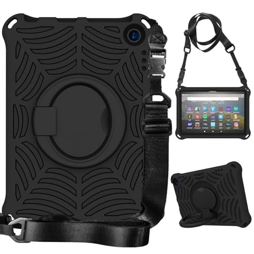 Vergilbungsfreie Tablet-Hülle Stoßfeste, kinderfreundliche Hülle, kompatibel mit Kindle Fire HD 8 / Fire HD 8 Plus (2020/2022), leichter Ständer mit Drehgriff und Schultergurt Tablet-Hülle mit Stiftha von OWSIHNZBF
