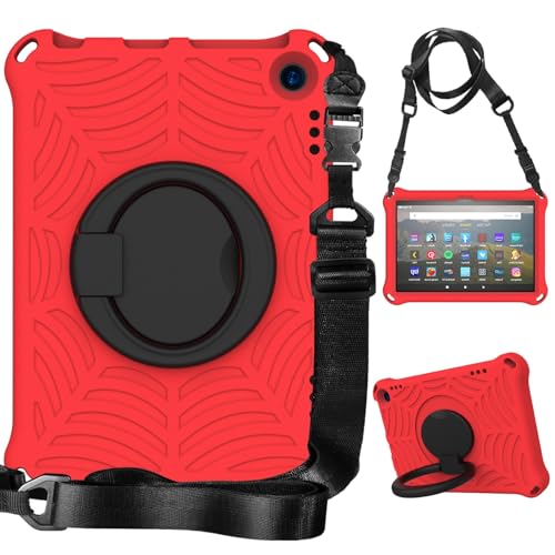 Vergilbungsfreie Tablet-Hülle Stoßfeste, kinderfreundliche Hülle, kompatibel mit Kindle Fire HD 8 / Fire HD 8 Plus (2020/2022), leichter Ständer mit Drehgriff und Schultergurt Tablet-Hülle mit Stiftha von OWSIHNZBF