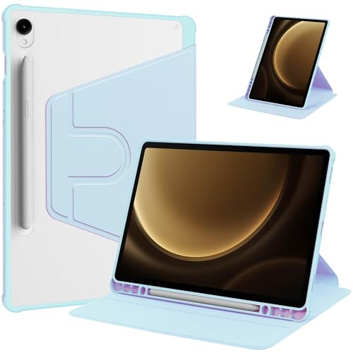 Vergilbungsfreie Tablet-Hülle Transparente Rückseite, kompatibel mit Samsung Galaxy Tab S9 FE SM-X510/SM-X516 11 Zoll Tablet-Hülle mit Stifthalter, 360 Grad drehbarer Ständer, Folio Flip Smart Tablet von OWSIHNZBF