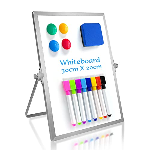 OWill Whiteboard magnetwand 30 x 20 cm,magnettafel whiteboard klein mit ständer,schreibtafel abwischbar mini whiteboard,tragbare doppelseitige whiteboard staffelei,für Schule & Haus und Büro von OWill