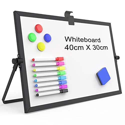 OWill Whiteboard magnetwand 30 x 40 cm,magnettafel whiteboard klein mit ständer,schreibtafel abwischbar A3 whiteboard,tragbare doppelseitige whiteboard staffelei für schule & haus,büro(schwarzes) von OWill