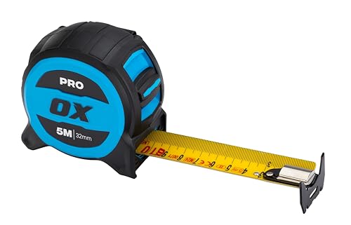 OX Pro 5m Metric Only Tuff Blade Tape Measure, Heavy Duty Nylon Coated 32mm Wide Blade, Magnetic Dual Hook, 4m standout & 4.5m reach von OX Tools