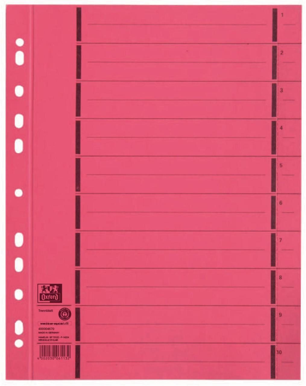 OXFORD Trennblätter DIN A4 250 g/m² rot OXFORD Trennblätter DIN A4 250 g/m² rot von OXFORD