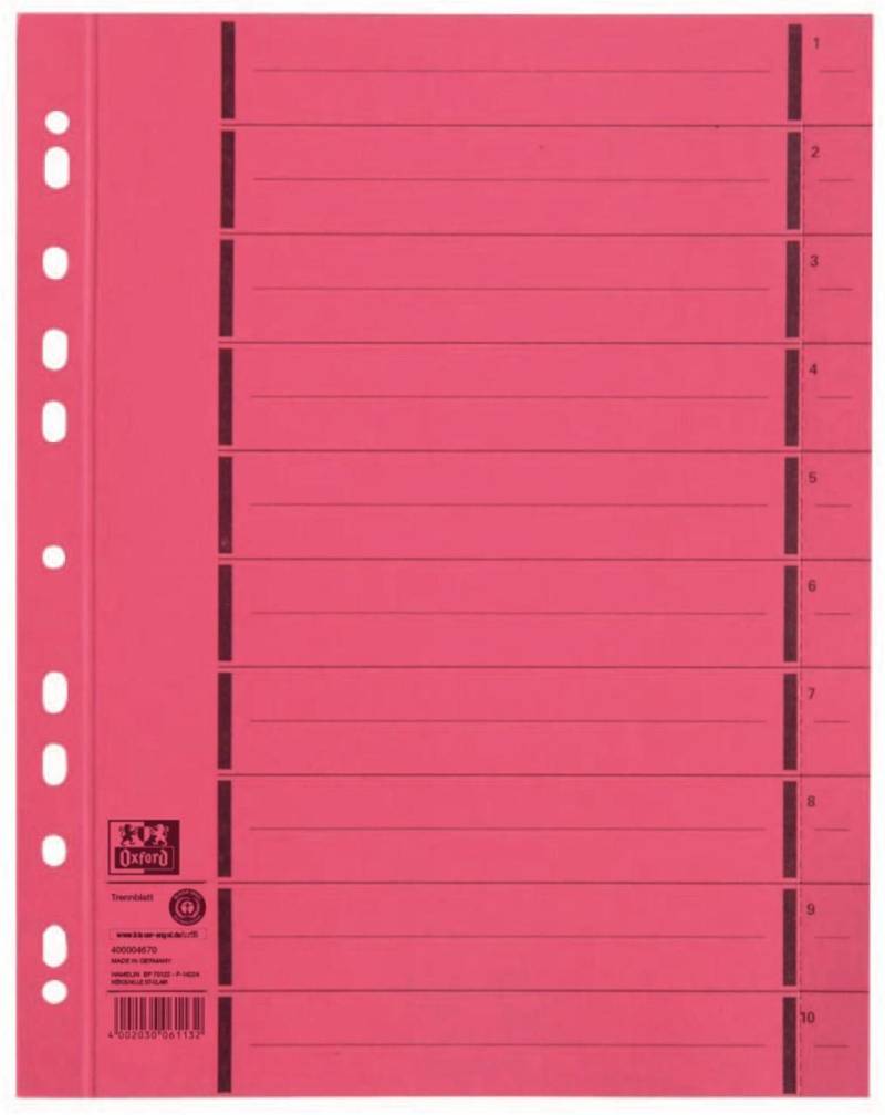OXFORD Trennblätter DIN A4 250 g/m² rot von OXFORD