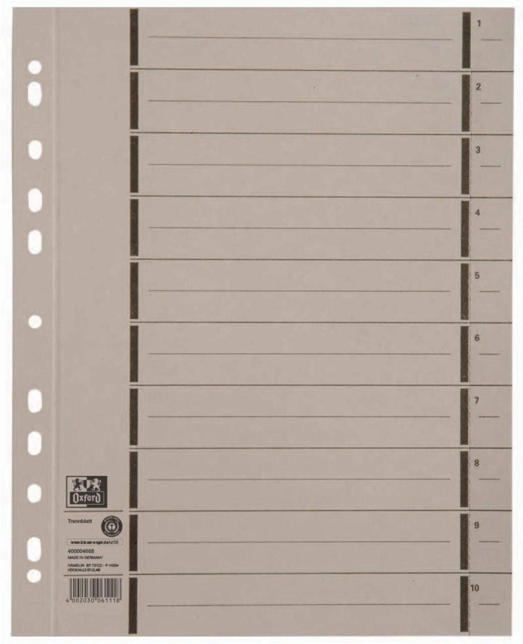 OXFORD Trennblätter DIN A4 250 g/m² grau OXFORD Trennblätter DIN A4 250 g/m² grau von OXFORD