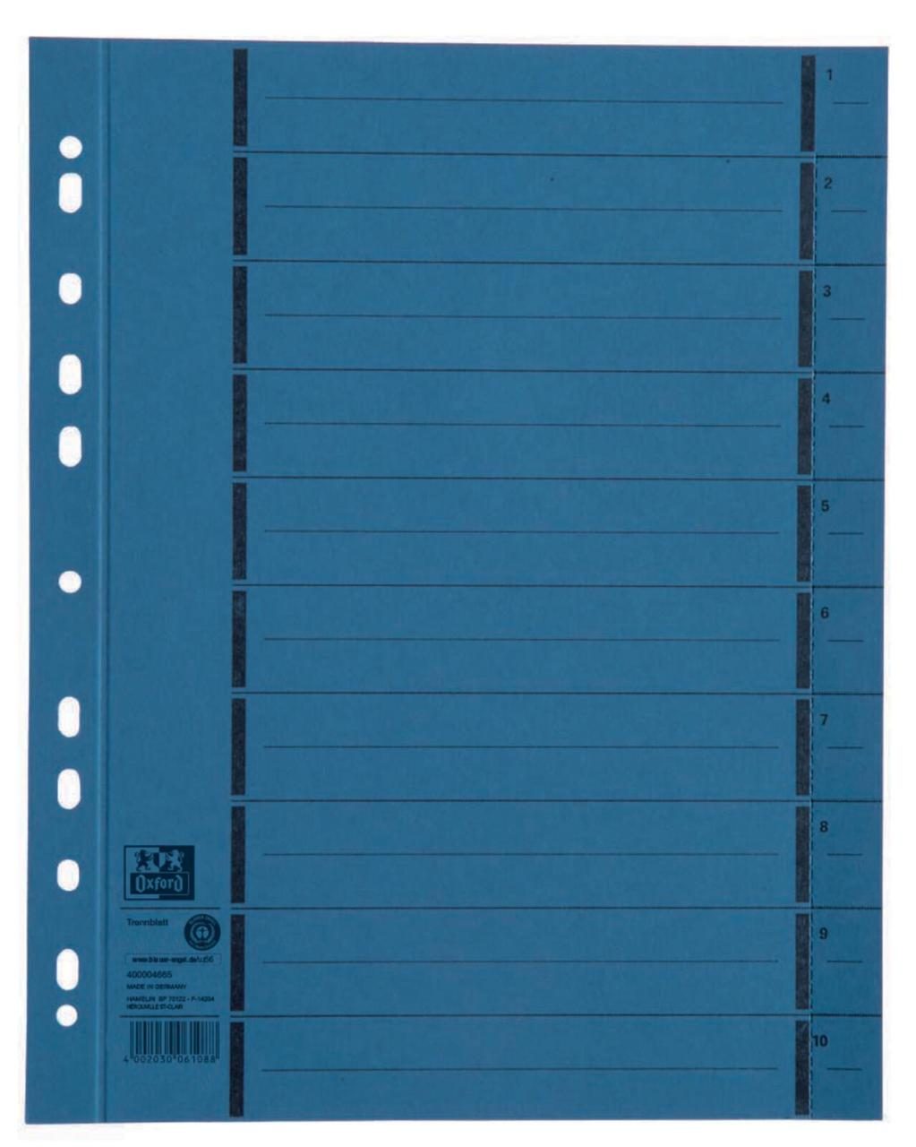 OXFORD Trennblätter DIN A4 250 g/m² blau von OXFORD