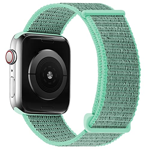 OXWALLEN Nylon Velcro Comfortable Sport Loop Band Compatible with Apple Watch 9/8/7/6/5/4/3 SE 2/1 41mm 40mm 38mm, Adjustable Braided Fabric Strap for Women Men fit iWatch, Marine Green von OXWALLEN