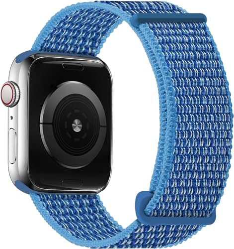 OXWALLEN Nylon Velcro Comfortable Sport Loop Band Compatible with Apple Watch 9/8/7/6/5/4/3 SE Ultra 2/1 49mm 45mm 44mm 42mm, Adjustable Braided Fabric Strap for Women Men fit iWatch, Cape Cod Blue von OXWALLEN
