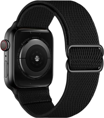 Stretchy Elastische verstellbare Bänder Kompatibel mit Apple Watch 7 41 mm 38 mm 40 mm, Nylon Solo Loop Geflochtene Dehnungen Frauen Männer Armband für iWatch SE,Black von OXWALLEN