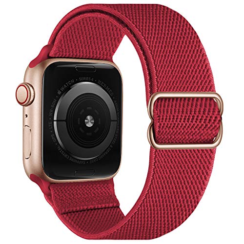 Stretchy Elastische verstellbare Bänder Kompatibel mit Apple Watch 7 41 mm 38 mm 40 mm, Nylon Solo Loop Geflochtene Dehnungen Frauen Männer Armband für iWatch SE,Burgundy Red von OXWALLEN