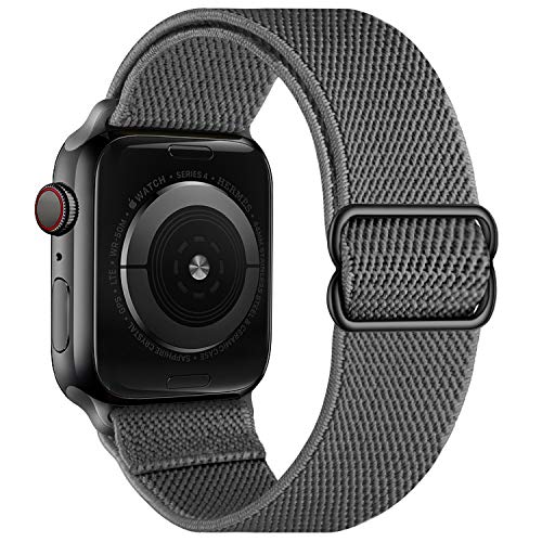 Stretchy Elastische verstellbare Bänder Kompatibel mit Apple Watch 7 41 mm 38 mm 40 mm, Nylon Solo Loop Geflochtene Dehnungen Frauen Männer Armband für iWatch SE,Deep Gray von OXWALLEN