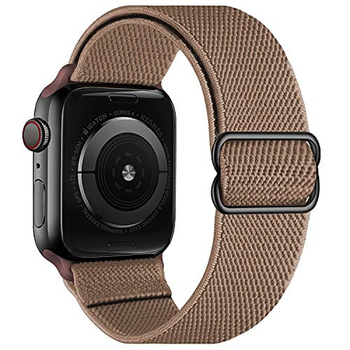 Stretchy Elastische verstellbare Bänder Kompatibel mit Apple Watch 7 41 mm 38 mm 40 mm, Nylon Solo Loop Geflochtene Dehnungen Frauen Männer Armband für iWatch SE,Light Brown von OXWALLEN