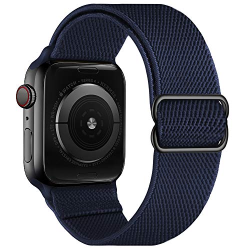 Stretchy Elastische verstellbare Bänder Kompatibel mit Apple Watch 7 41 mm 38 mm 40 mm, Nylon Solo Loop Geflochtene Dehnungen Frauen Männer Armband für iWatch SE,Midnight Blue von OXWALLEN