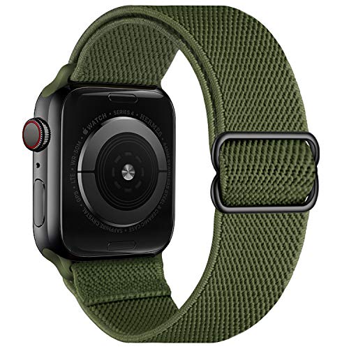 Stretchy Elastische verstellbare Bänder Kompatibel mit Apple Watch 7 41 mm 38 mm 40 mm, Nylon Solo Loop Geflochtene Dehnungen Frauen Männer Armband für iWatch SE,Military Green von OXWALLEN