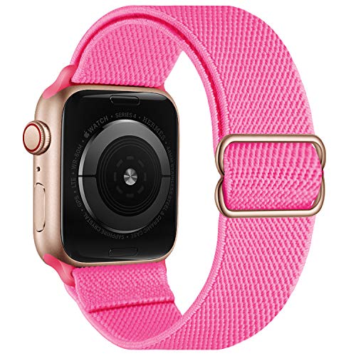 Stretchy Elastische verstellbare Bänder Kompatibel mit Apple Watch 7 41 mm 38 mm 40 mm, Nylon Solo Loop Geflochtene Dehnungen Frauen Männer Armband für iWatch SE,Peach Red von OXWALLEN