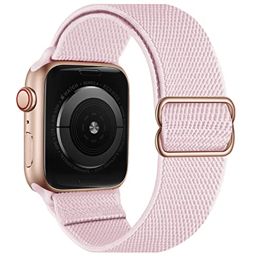 Stretchy Elastische verstellbare Bänder Kompatibel mit Apple Watch 7 41 mm 38 mm 40 mm, Nylon Solo Loop Geflochtene Dehnungen Frauen Männer Armband für iWatch SE,Pink Sand von OXWALLEN