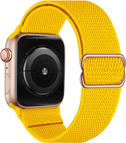 Stretchy Elastische verstellbare Bänder Kompatibel mit Apple Watch 7 41 mm 38 mm 40 mm, Nylon Solo Loop Geflochtene Dehnungen Frauen Männer Armband für iWatch SE,Yellow von OXWALLEN