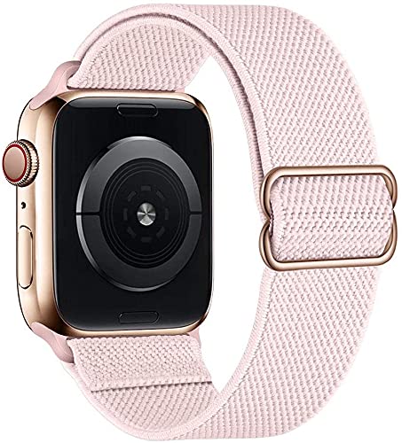 Stretchy Elastische verstellbare Bänder Kompatibel mit Apple Watch 7 45 mm 42 mm 44 mm, Nylon Solo Loop Geflochtene Dehnungen Sport Frauen Männer Armband für iWatch SE, Pink Sand von OXWALLEN