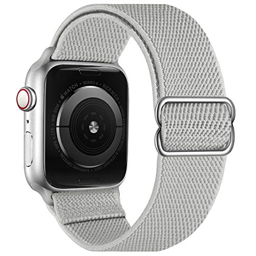 Stretchy Elastische verstellbare Bänder Kompatibel mit Apple Watch 7 45 mm 42 mm 44 mm, Nylon Solo Loop Geflochtene Dehnungen Sport Frauen Männer Armband für iWatch SE,Gray von OXWALLEN